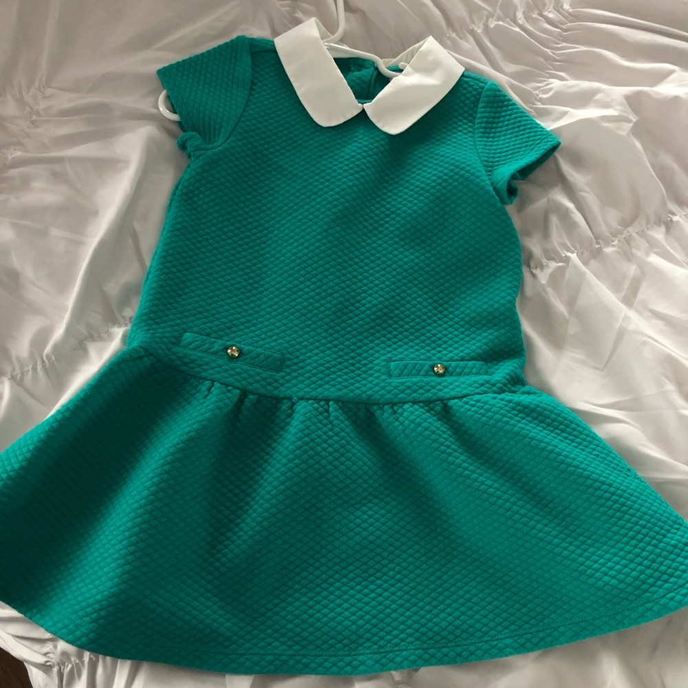 Janie and Jack girls green quilted dress size 5 white collar